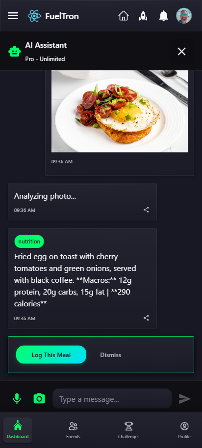 FuelTron AI Photo Log screen
