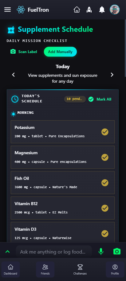 FuelTron supplement planning screen