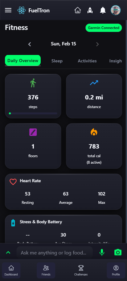 FuelTron Garmin summary screen